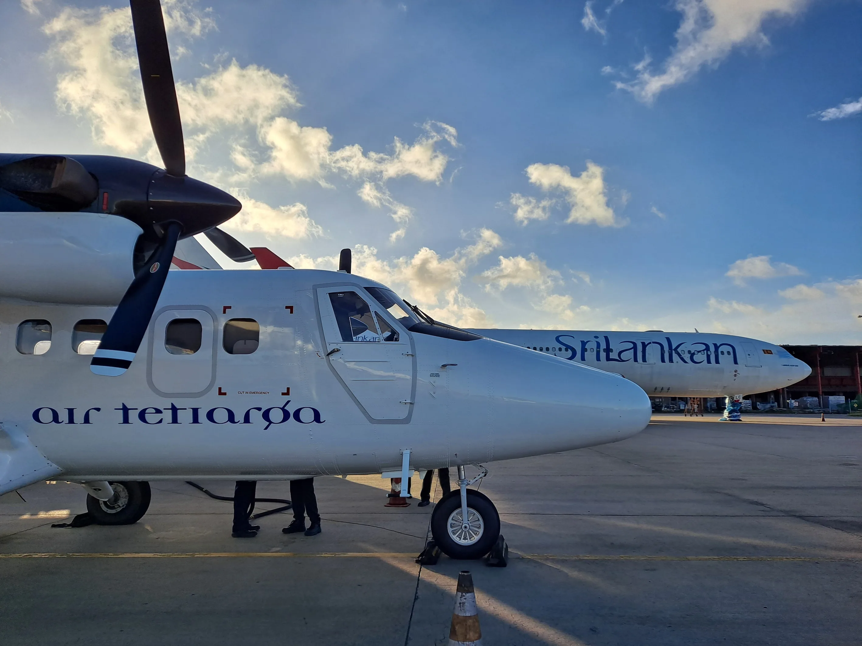 The Twin Otter on the ferry flight to French Polynesia, on the apron in Sri Lanka