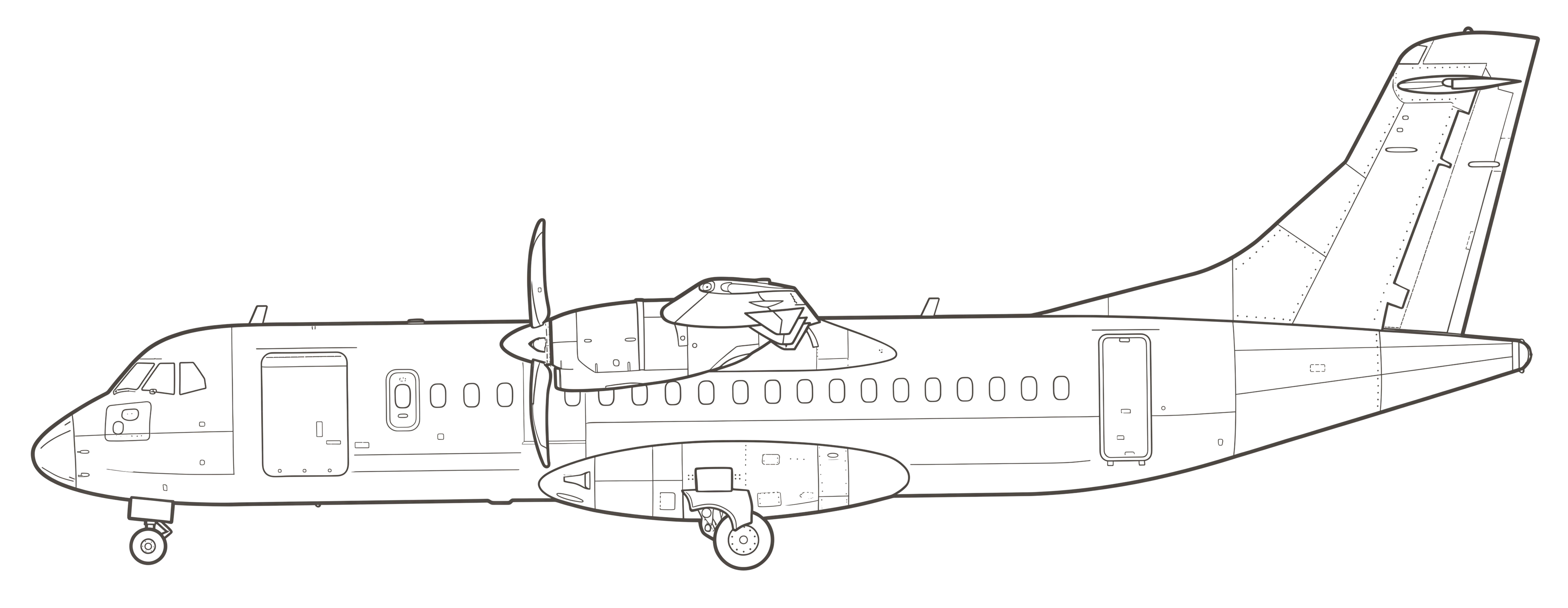 ATR 72 Freighter, side view line drawing