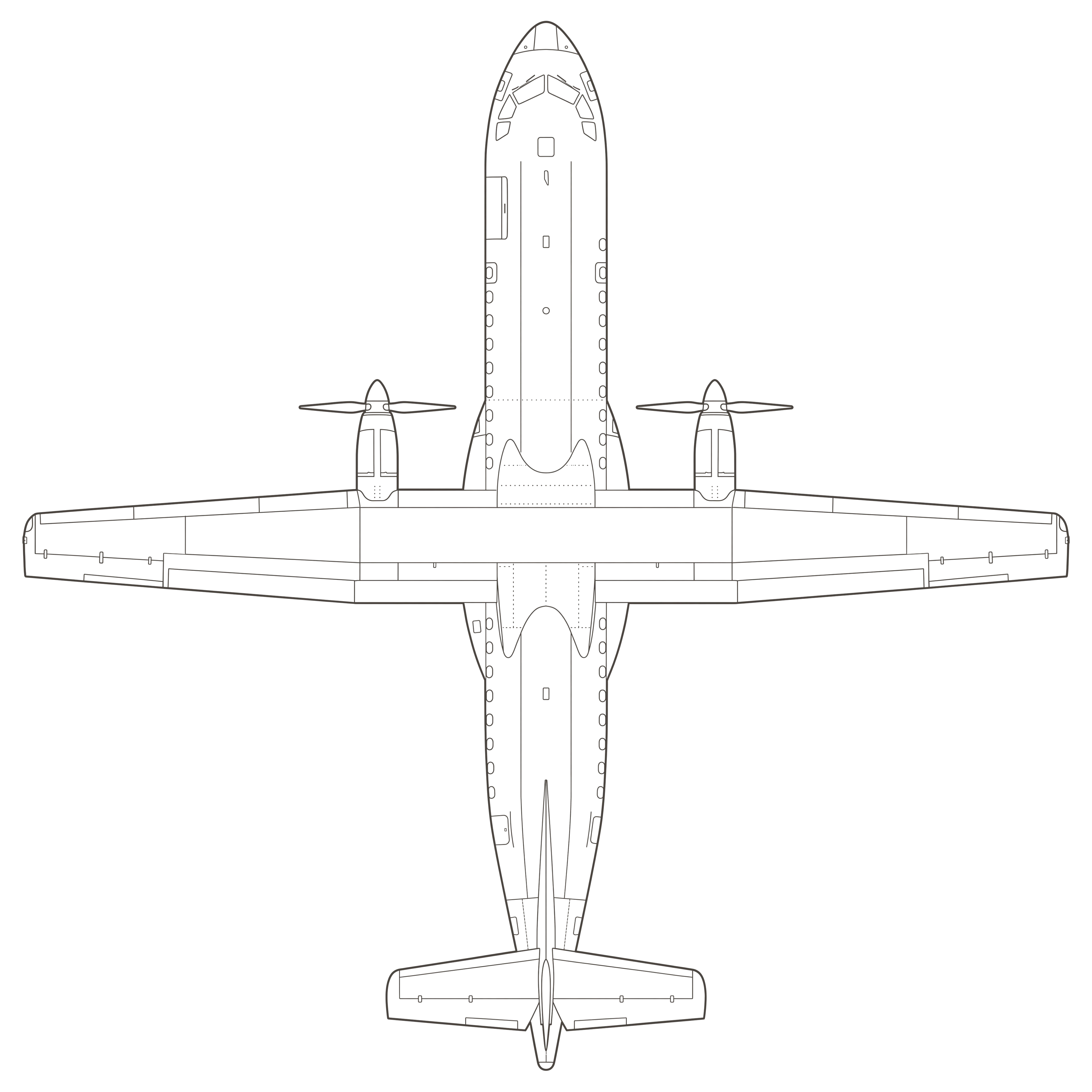 ATR 72 Freighter, top view line drawing