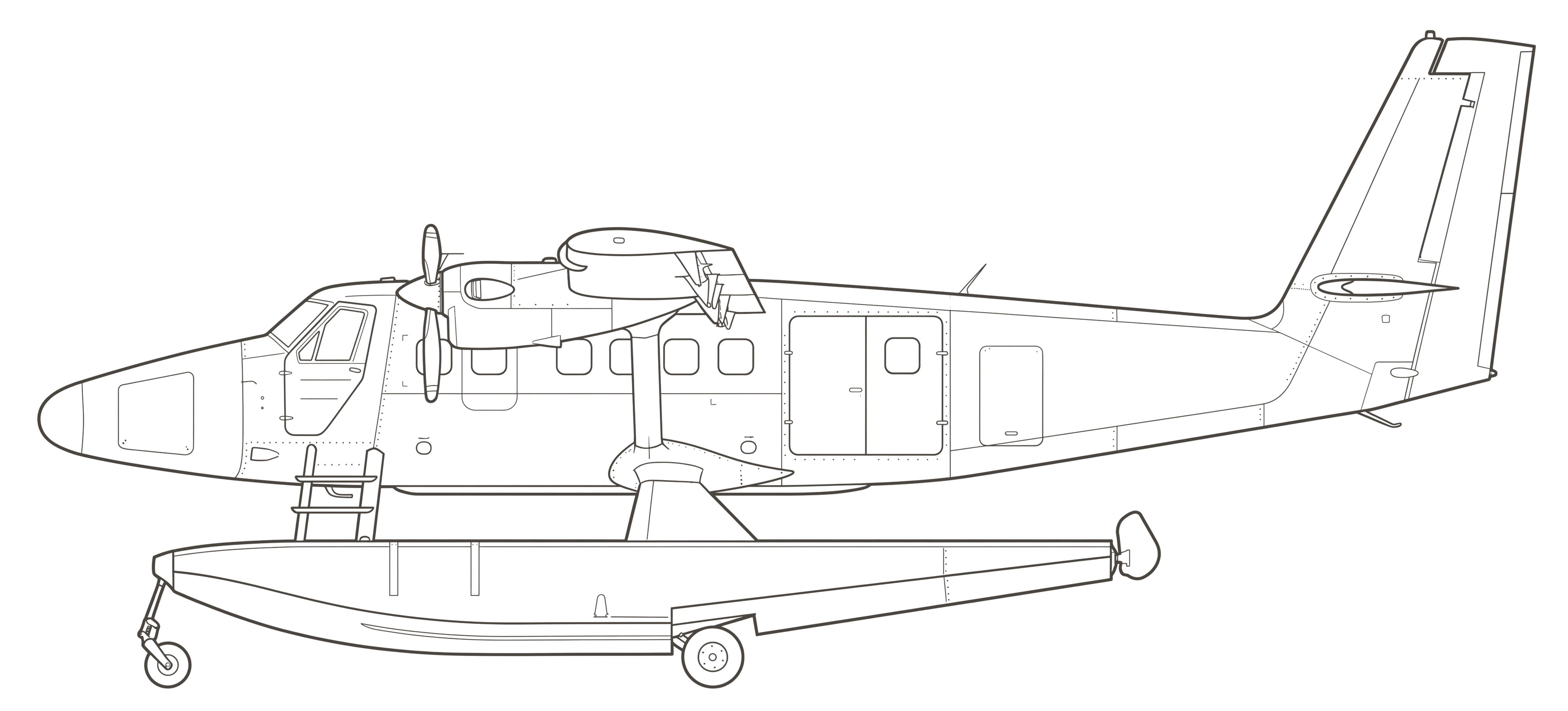 Twin Otter, on floats line drawing